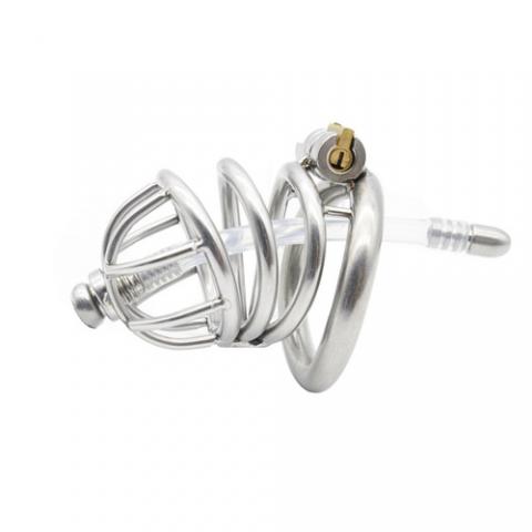Bent Ring Chastity Cage with Silicone Urethral Plug