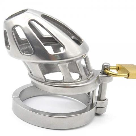 BON4M Stainless Steel Locking Cock Cage Chastity