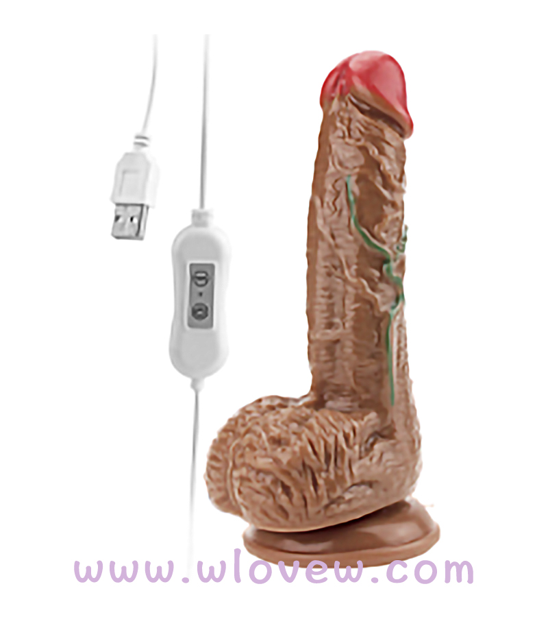 7" PVC dildo vibrator Love is like the tide, straight into the vibration and swing-brown