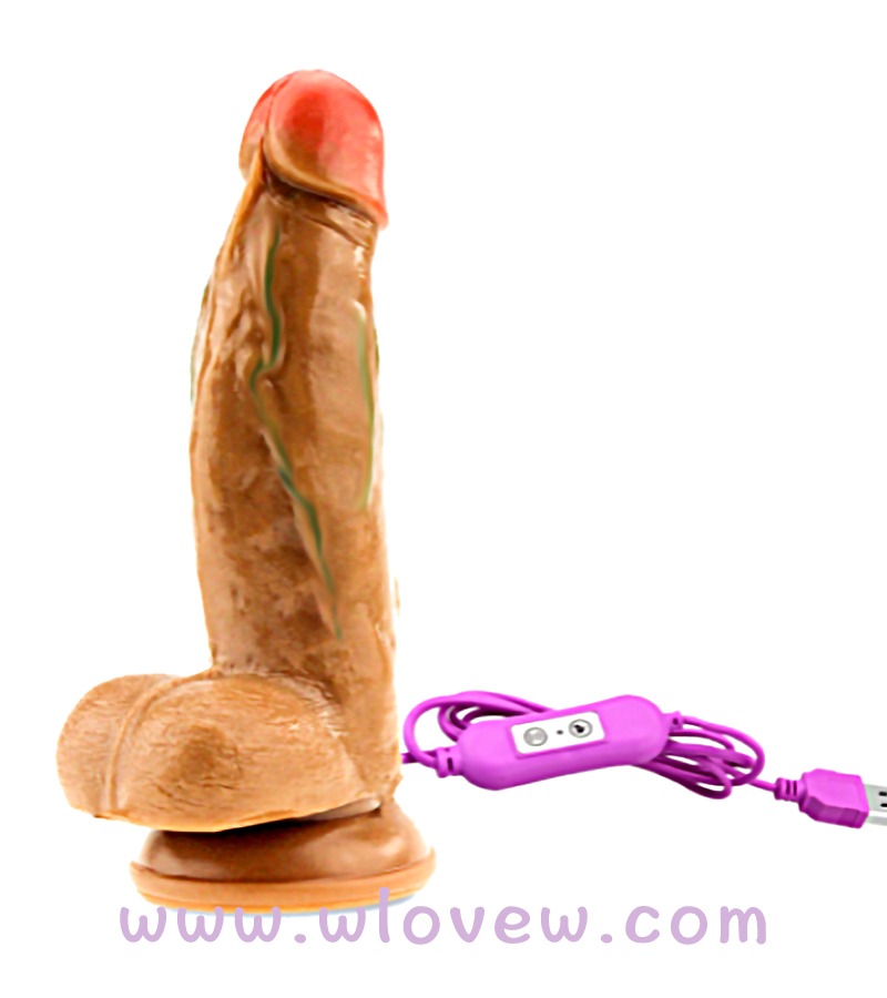 7" PVC Realistic Dildo,Small in-line heating vibration swing,brown