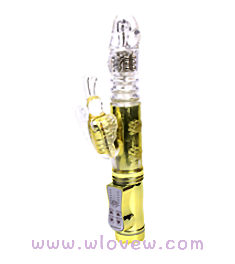 Telescopic, butterfly Vibrator Realistic Dildo (golden)