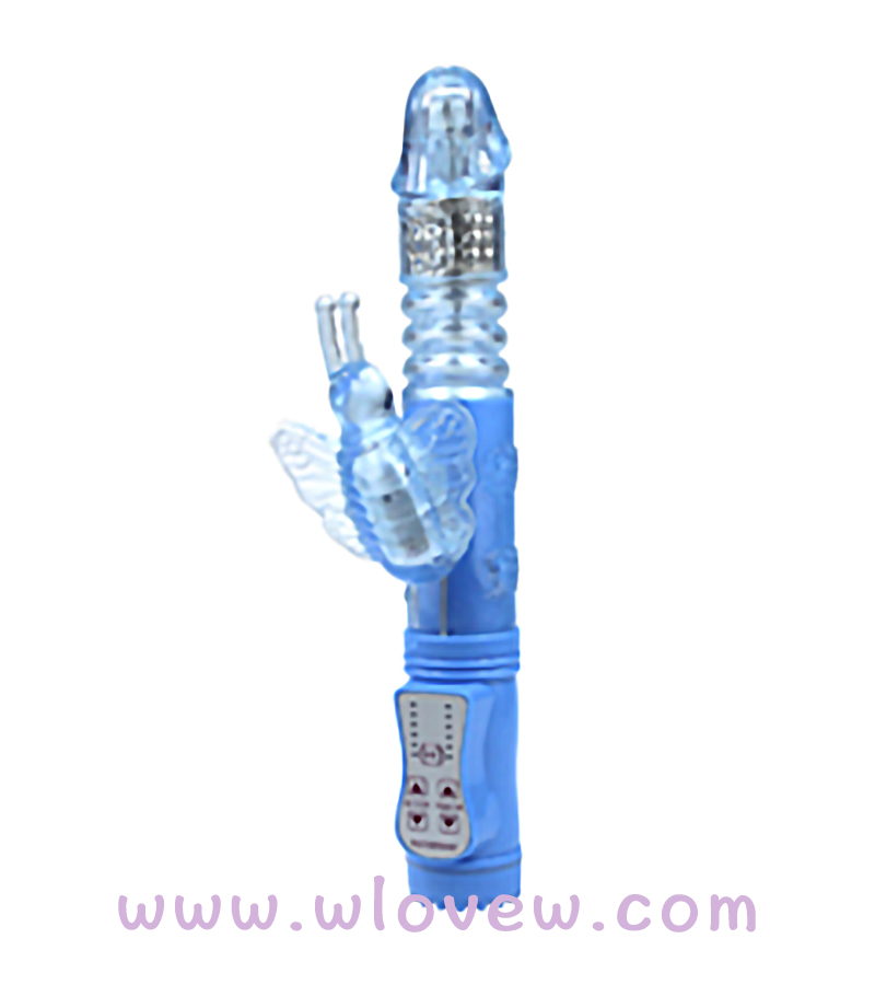 Telescopic, butterfly Vibrator Realistic Dildo (blue)
